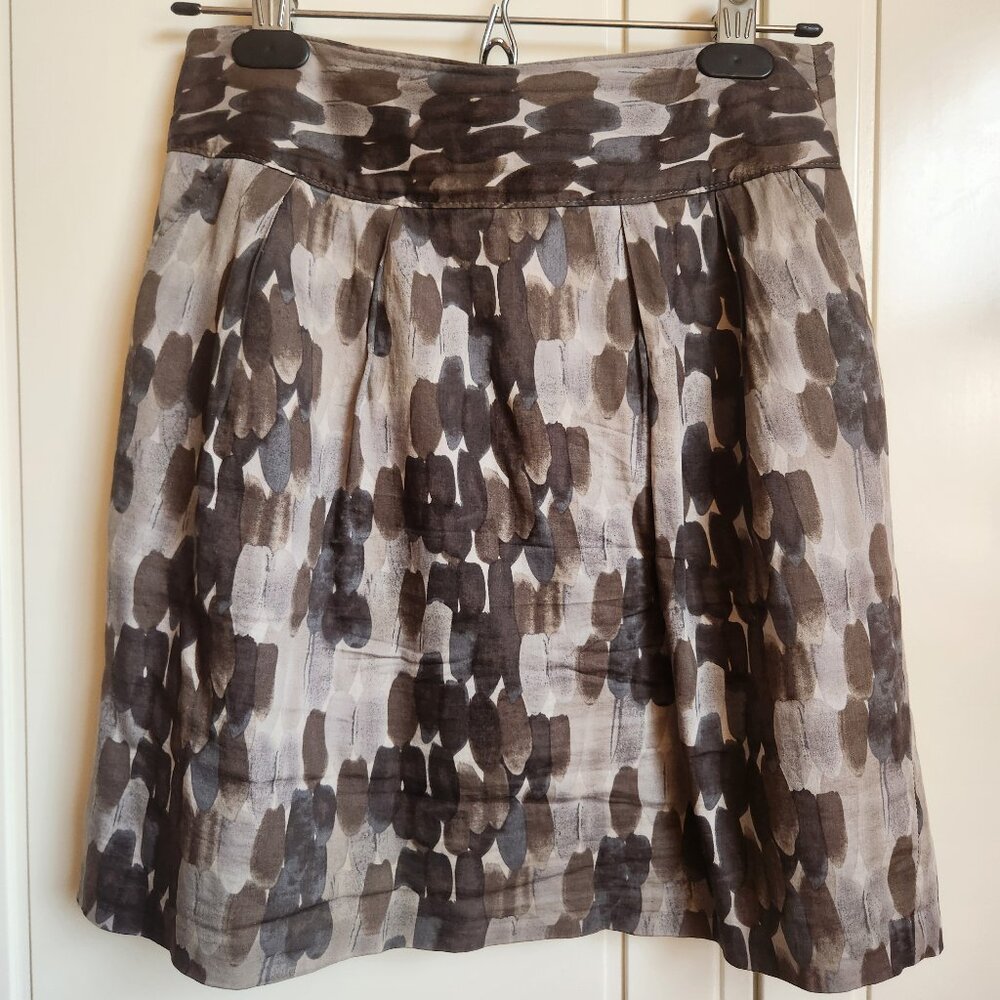 RW&Co Cotton Sateen Skirt Neutral Brown Grey tones fully lined pockets Size 4